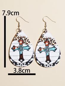 1 đôi Bông tai giọt nước trang trí da báo & thánh giá - Nhiều màu - Xem 3