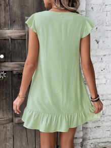SHEIN VCAY Đầm Thêu Viên lá sen Hoa Boho - Màu xanh Bạc hà - Xem 2