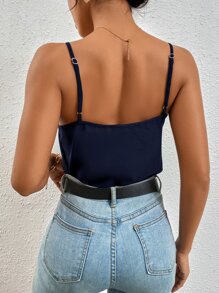 SHEIN Frenchy Áo khoác và áo lót dành cho xe tăng nữ Tương phản ren màu trơn Giải trí - Màu xanh hải quân - Xem 2