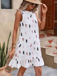 SHEIN Holidaya Đầm Viên lá sen Bộ lạc Dễ thương - trắng - Xem 4