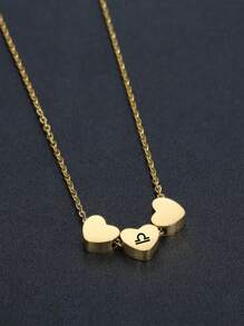 星座細節愛心裝飾項鍊 - 金黃色 - 查看 1