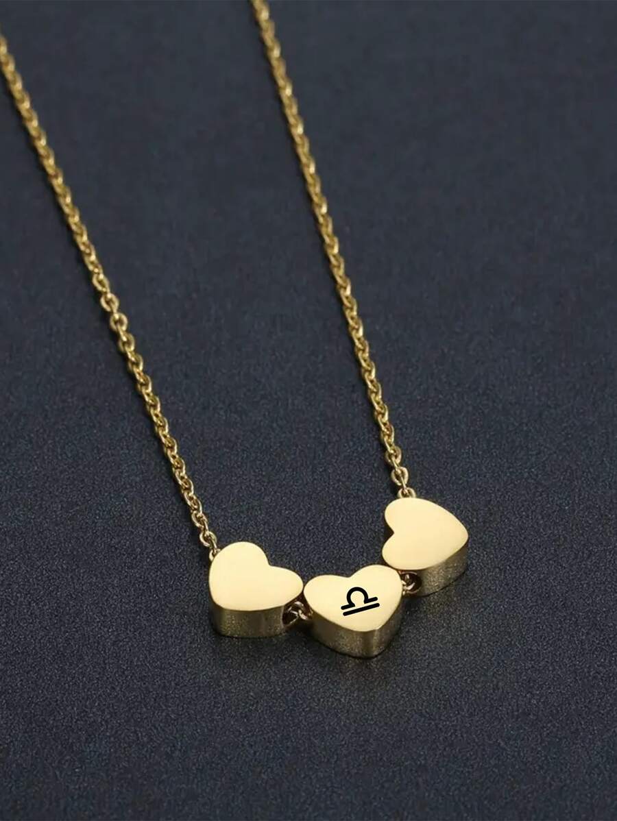 星座細節愛心裝飾項鍊 - 金黃色 - 查看 1