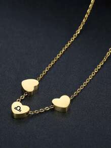 星座細節愛心裝飾項鍊 - 金黃色 - 查看 2