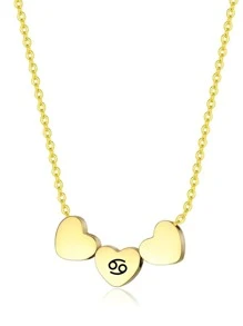 星座細節愛心裝飾項鍊 - 金黃色 - 查看 3