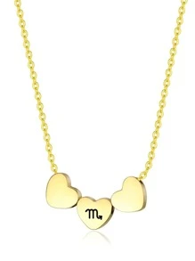 星座細節愛心裝飾項鍊 - 金黃色 - 查看 4