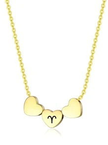 星座細節愛心裝飾項鍊 - 金黃色 - 查看 8