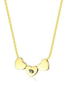 星座細節愛心裝飾項鍊 - 金黃色 - 查看 9