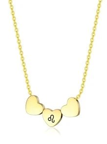 星座細節愛心裝飾項鍊 - 金黃色 - 查看 14