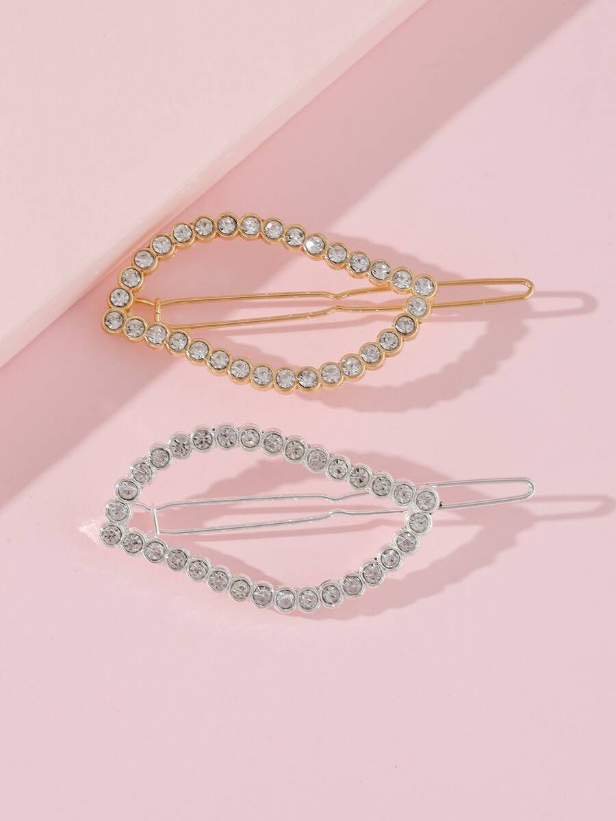 2pcs Women Rhinestone Leaf Decor Fashion Hair Clip - Multicolor - View 1