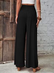 SHEIN LUNE Solid Wide Leg Trousers - Black - View 2