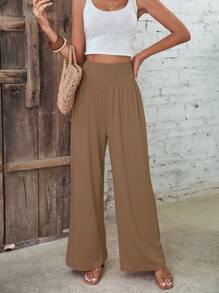 SHEIN VCAY Pantalones de pierna ancha unicolor - Marrón - Ver 1