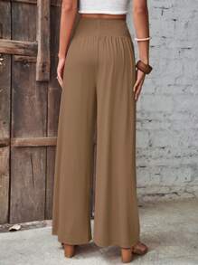 SHEIN VCAY Pantalones de pierna ancha unicolor - Marrón - Ver 2