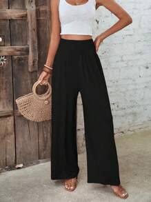 SHEIN LUNE Solid Wide Leg Trousers - Black - View 4