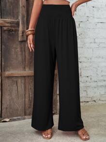 SHEIN LUNE Solid Wide Leg Trousers - Black - View 5