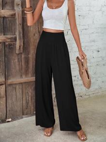 SHEIN LUNE Solid Wide Leg Trousers - Black - View 6