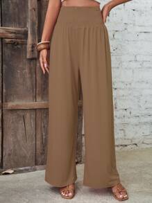 SHEIN VCAY Pantalones de pierna ancha unicolor - Marrón - Ver 5