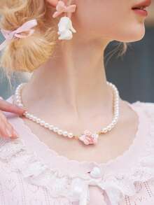 ROMWE Kawaii Cánh trang trí hình gấu hoạt hình quyến rũ Vòng cổ đính cườm ngọc trai giả - Nhiều màu - Xem 6