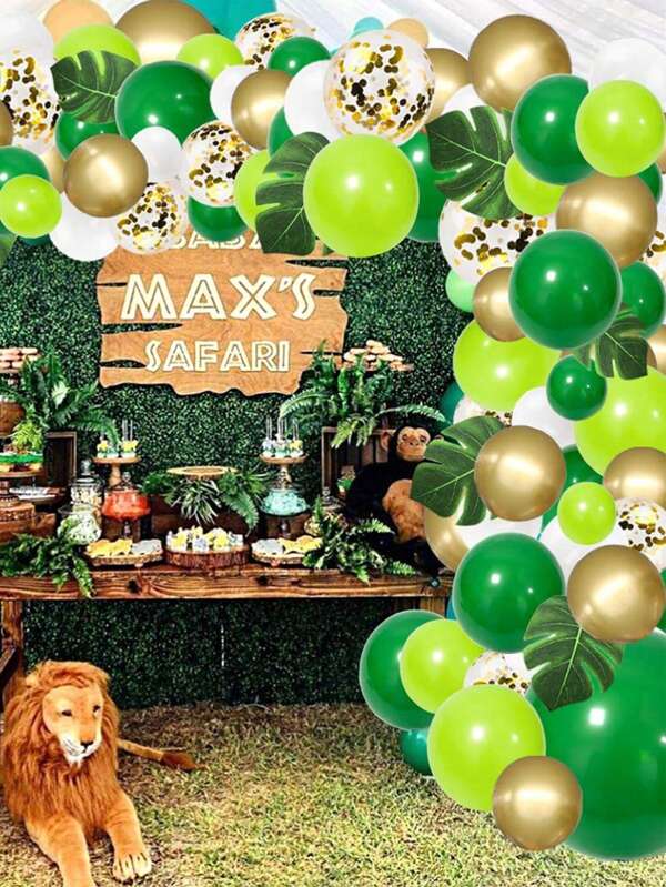 134pcs Jungle Party Balloon Garland Kit With Green Balloons, Dinosaur