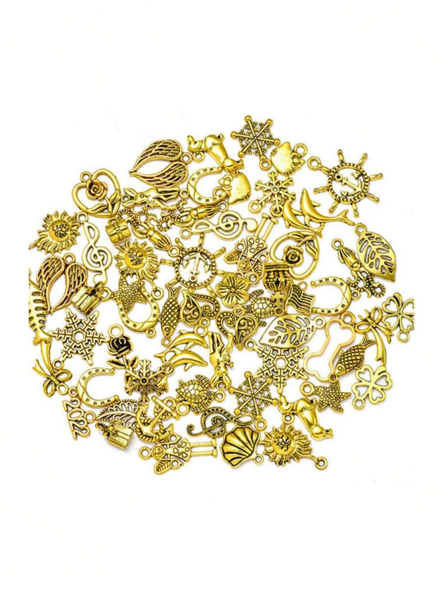 20 件混合多色锌合金小吊坠，随机动物款式，适合 DIY 珠宝制作 - 金黃色 - 查看 1