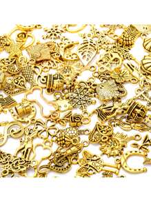 20 件混合多色锌合金小吊坠，随机动物款式，适合 DIY 珠宝制作 - 金黃色 - 查看 2