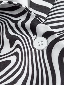 SHEIN ICON Rave Marble Print Lapel Collar Crop Blouse - Black and White - View 8