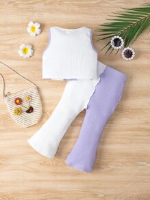 SHEIN 嬰兒撞色前接縫背心上衣和喇叭褲 - 彩色 - 查看 2