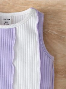 SHEIN 嬰兒撞色前接縫背心上衣和喇叭褲 - 彩色 - 查看 4