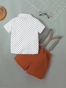 SHEIN 男小童波卡圓點前蝴蝶結襯衫和背帶短褲 - 彩色 - 查看 2