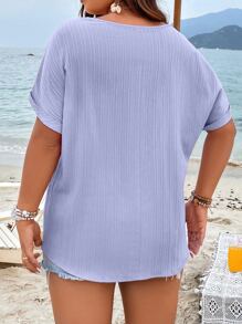 SHEIN LUNE 大碼前交叉蝙蝠袖襯衫 - 紫丁香色 - 查看 2