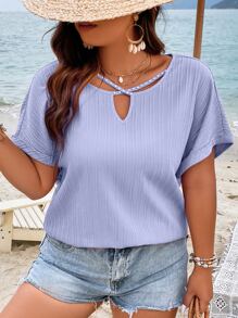 SHEIN LUNE 大碼前交叉蝙蝠袖襯衫 - 紫丁香色 - 查看 5