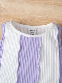 SHEIN 嬰兒撞色前接縫背心上衣和喇叭褲 - 彩色 - 查看 6