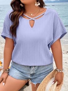 SHEIN LUNE 大碼前交叉蝙蝠袖襯衫 - 紫丁香色 - 查看 6