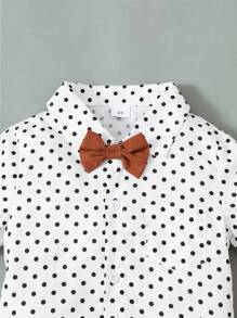 SHEIN 男小童波卡圓點前蝴蝶結襯衫和背帶短褲 - 彩色 - 查看 7