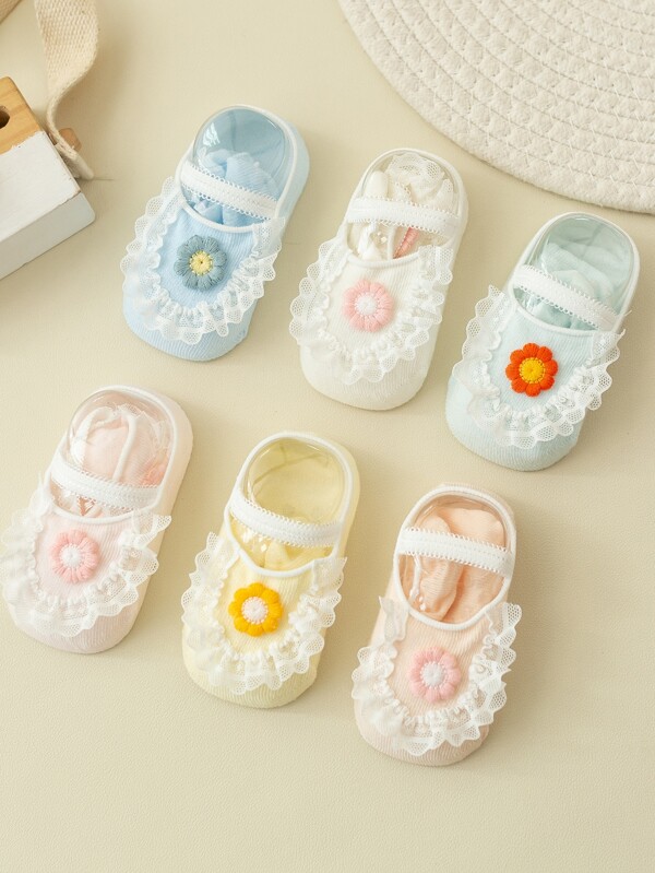 2pairs Random Baby Girl Flower Decor Non-slip Walking Socks