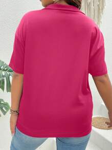 SHEIN LUNE Plus Half Zip Drop Shoulder Tee - Pink - View 2