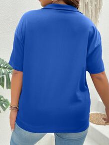 SHEIN LUNE Camiseta de hombros caídos con cremallera media - Azul - Ver 2