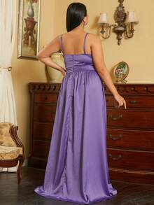 seomiscky Plus Contrast Sequin Split Thigh Cami Dress - Purple - View 2