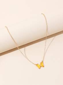蝴蝶墜飾項鍊 - 黃色 - 查看 1