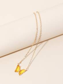 蝴蝶墜飾項鍊 - 黃色 - 查看 2