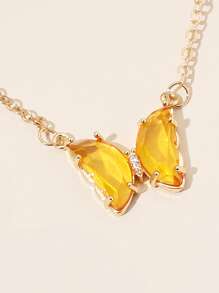 蝴蝶墜飾項鍊 - 黃色 - 查看 3