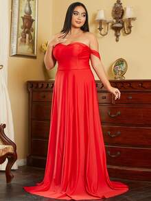 seomiscky 大碼一字肩及地正式連衣裙 - 紅色 - 查看 4