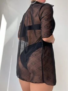 Kimono Nữ cắt màu trơn - màu đen - Xem 2