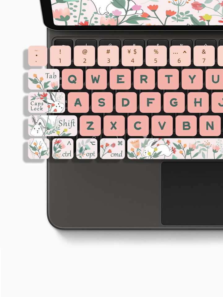 1sheet Rabbit & Flower Pattern Keyboard Sticker Compatible With 12.9 ...