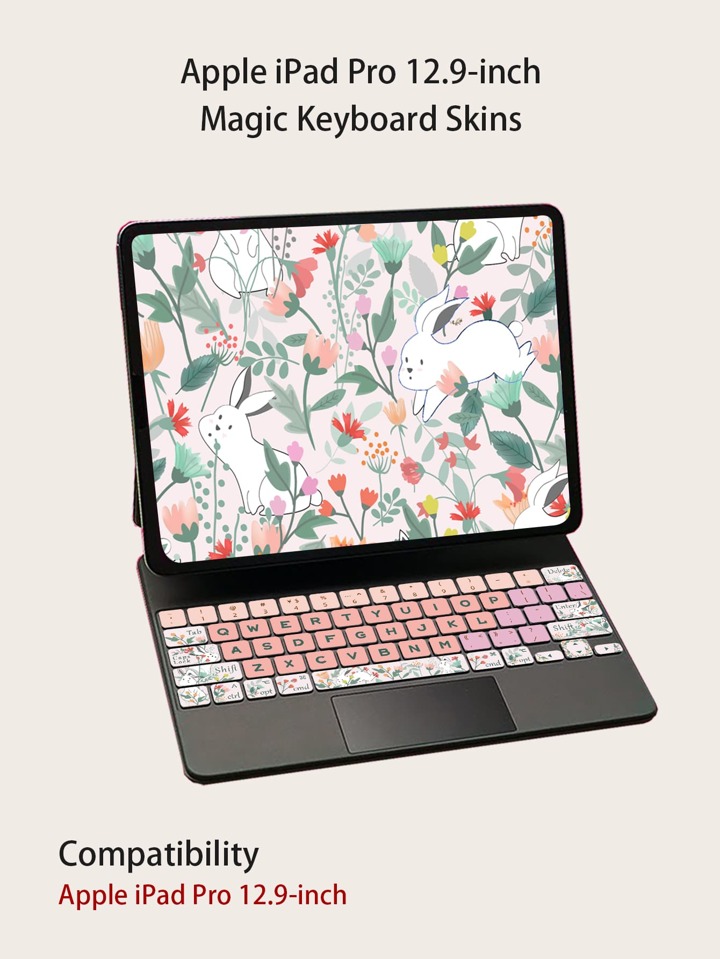 1sheet Rabbit & Flower Pattern Keyboard Sticker Compatible With 12.9 ...