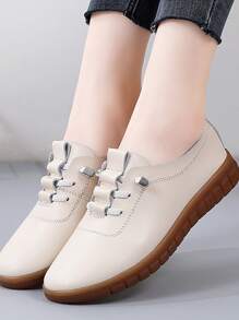 運動運動鞋適用於女士針腳細節前繫帶板鞋 - 米色 - 查看 2