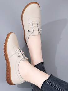 運動運動鞋適用於女士針腳細節前繫帶板鞋 - 米色 - 查看 3