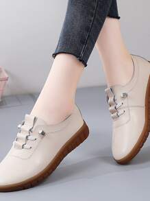 運動運動鞋適用於女士針腳細節前繫帶板鞋 - 米色 - 查看 4