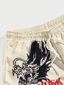 ROMWE MEN Street Life Men Slogan Dragon & Fire Print Drawstring Waist Shorts - Multicolor - View 2