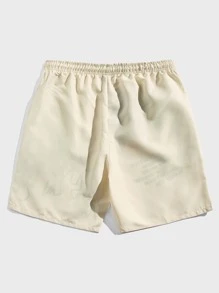 ROMWE MEN Street Life Men Slogan Dragon & Fire Print Drawstring Waist Shorts - Multicolor - View 4