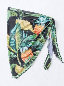 Tropical Print Knot Side Cover Up Skirt - Black - View 2